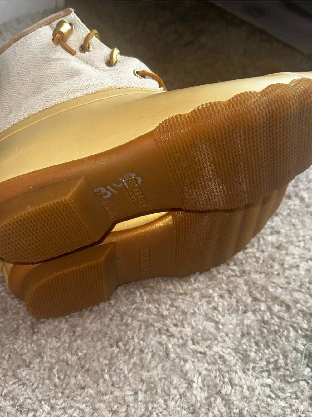 Sperry Metallic Gold and Cream Waterproof Duck Boots